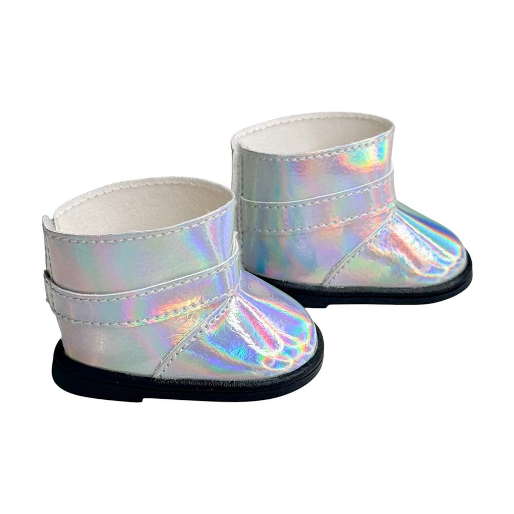 American Girl Corinne Doll Boots Casual Outfit Shoe Accessory Silver Iridescent - Picture 4 of 7